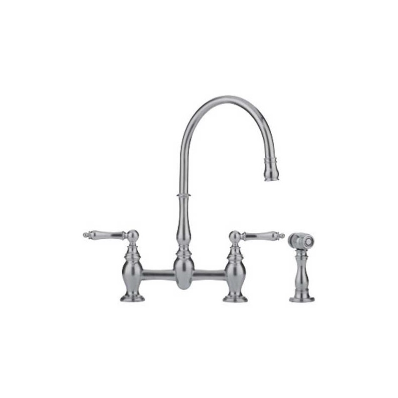 Franke FF6080a Satin Nickel Bridge High Arch Kitchen Faucet with Side Spray