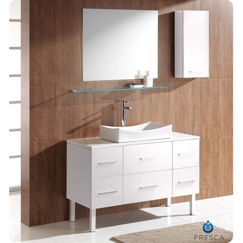 Fresca FVN6123WH Distante Modern Bathroom Vanity with Mirror and Side Cabinet in White