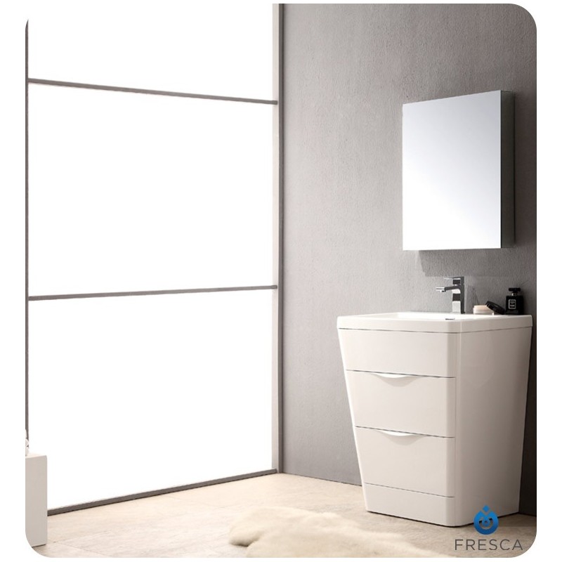 Fresca FVN8525WH Milano 25" Modern Bathroom Vanity with Medicine Cabinet and Faucet in Glossy White