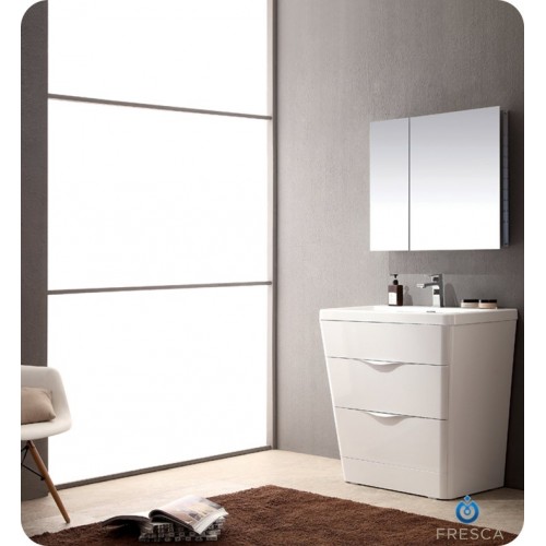 Fresca FVN8532WH Milano 31" Modern Bathroom Vanity with Medicine Cabinet and Faucet in Glossy White