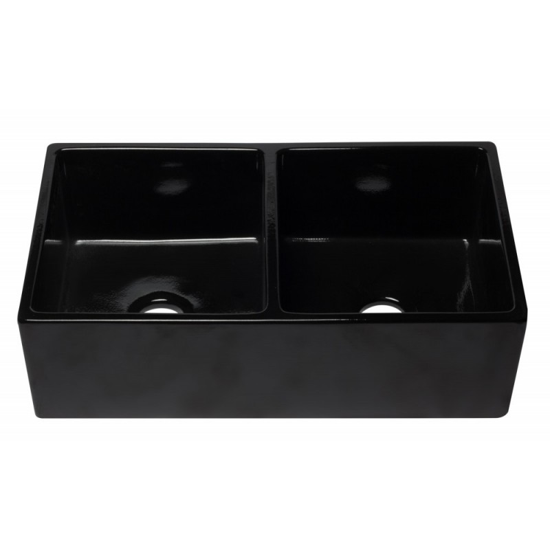 ALFI brand AB3318DB-BG 33 inch Black Reversible Double Fireclay Farmhouse Kitchen Sink