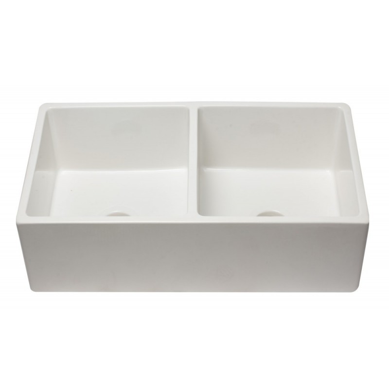ALFI brand AB3318DB-W 33 inch White Reversible Double Fireclay Farmhouse Kitchen Sink