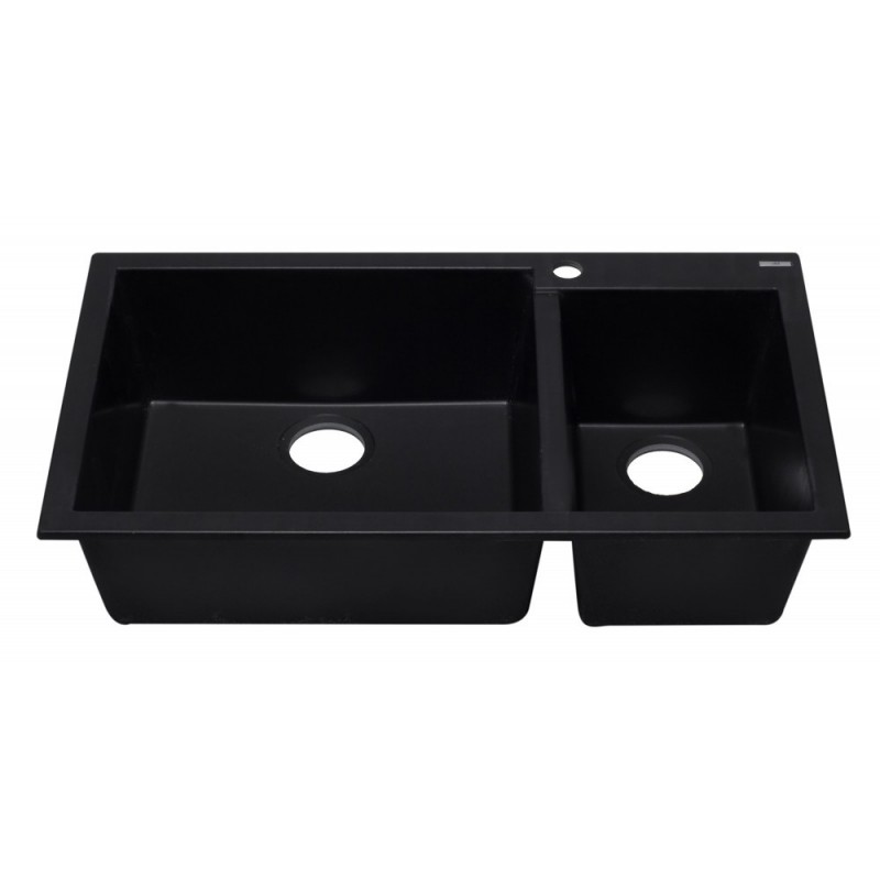 ALFI brand AB3319DI-BLA Black 34" Double Bowl Drop In Granite Composite Kitchen Sink