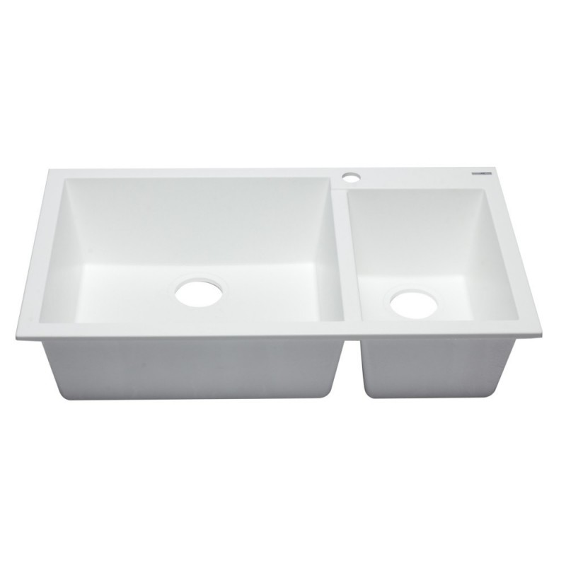 ALFI brand AB3319DI-W White 34" Double Bowl Drop In Granite Composite Kitchen Sink