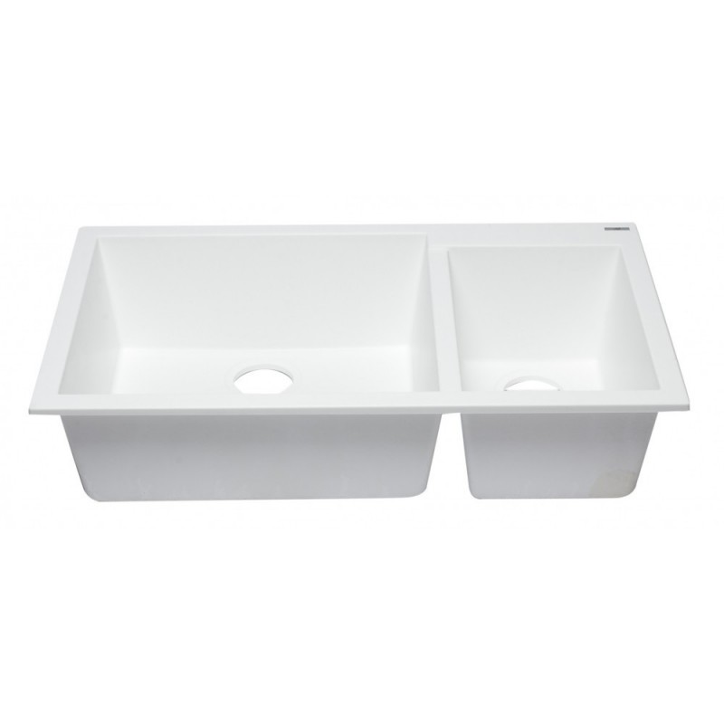 ALFI brand AB3319UM-W White 34" Double Bowl Undermount Granite Composite Kitchen Sink