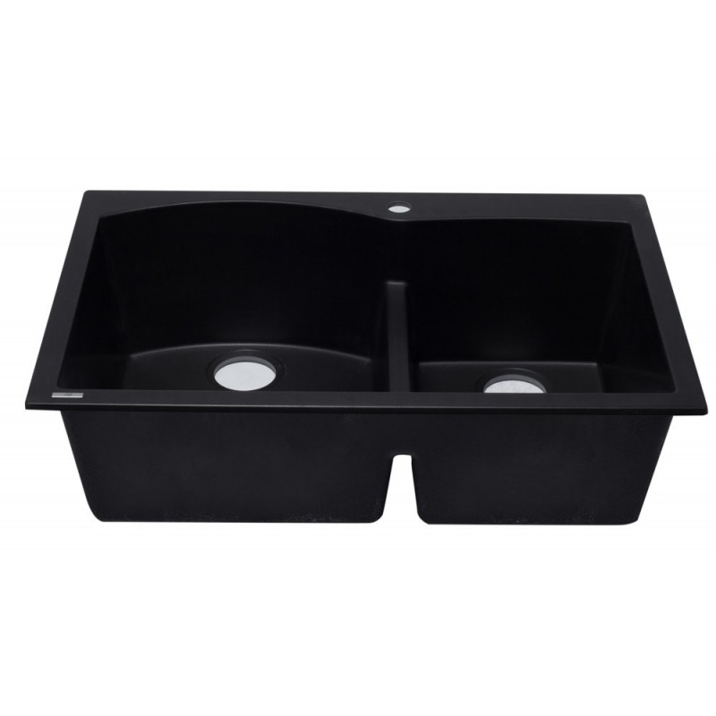 ALFI brand AB3320DI-BLA Black 33" Double Bowl Drop In Granite Composite Kitchen Sink