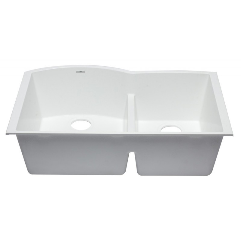 ALFI brand AB3320UM-W White 33" Double Bowl Undermount Granite Composite Kitchen Sink