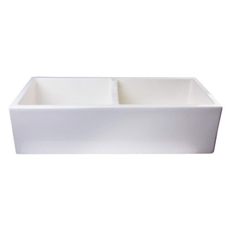 ALFI brand AB3918DB-B 39" Biscuit Smooth Apron Thick Wall Fireclay Double Bowl Farm Sink