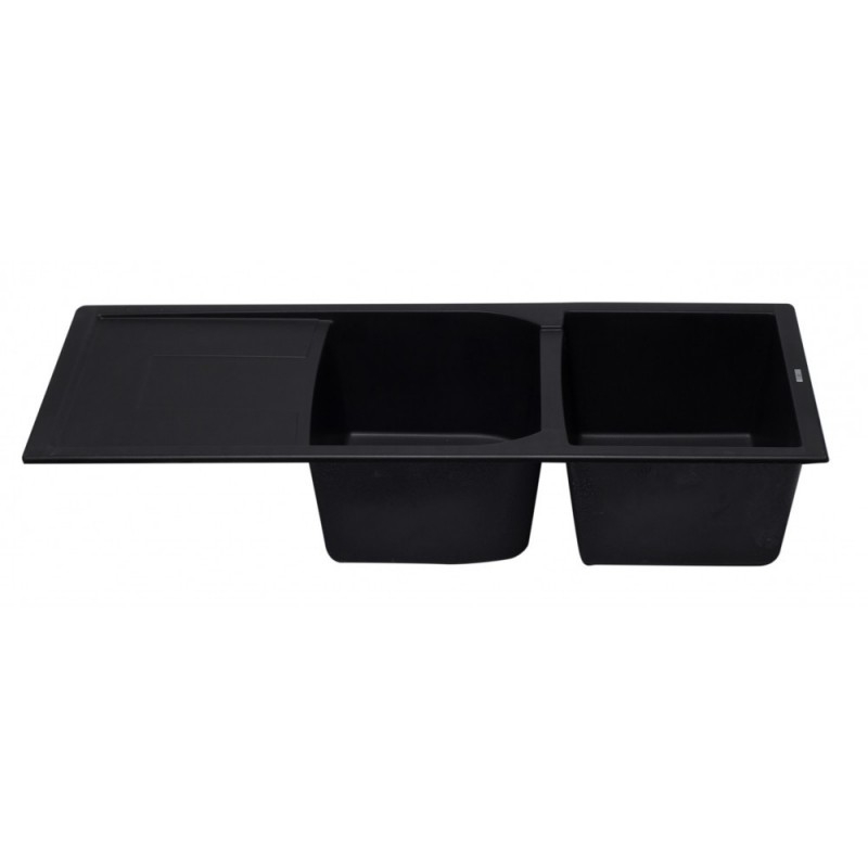 ALFI brand AB4620DI-BLA Black 46" Double Bowl Granite Composite Kitchen Sink with Drainboard