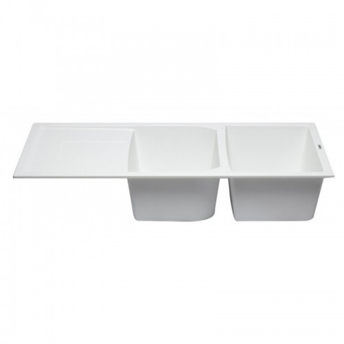 ALFI brand AB4620DI-W White 46" Double Bowl Granite Composite Kitchen Sink with Drainboard