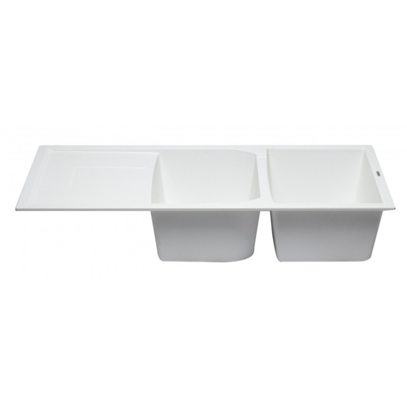 ALFI brand AB4620DI-W White 46" Double Bowl Granite Composite Kitchen Sink with Drainboard