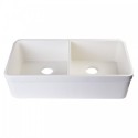 ALFI brand AB512-B Biscuit 32" Double Bowl Lip Apron Fireclay Farmhouse Kitchen Sink with 1 3/4" Lip