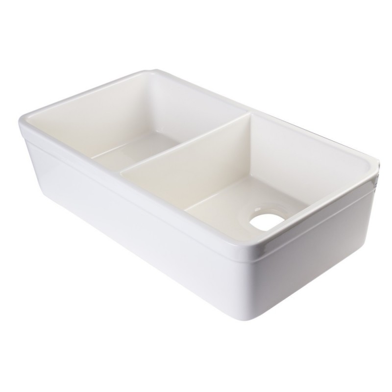ALFI brand AB512UM-B 32 inch Biscuit Double Bowl Fireclay Undermount Kitchen Sink