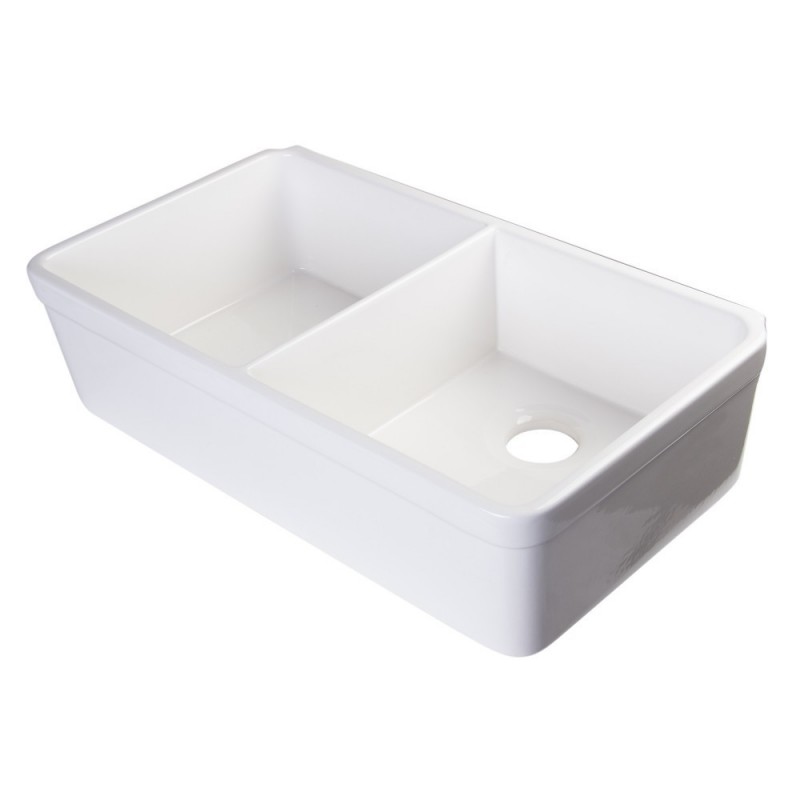 ALFI brand AB512UM-W 32 inch White Double Bowl Fireclay Undermount Kitchen Sink