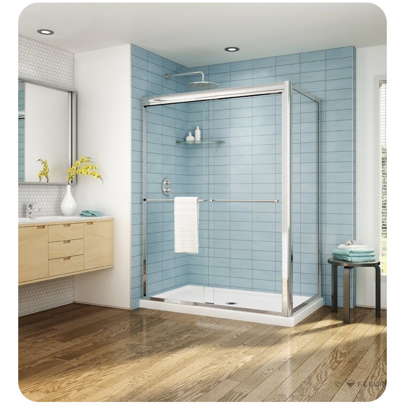 Fleurco EKU48 Banyo Cordoba Plus 2-Sided Bypass 48" Semi Frameless Sliding Shower Doors with Return Panel and 1/4" Thick Temper