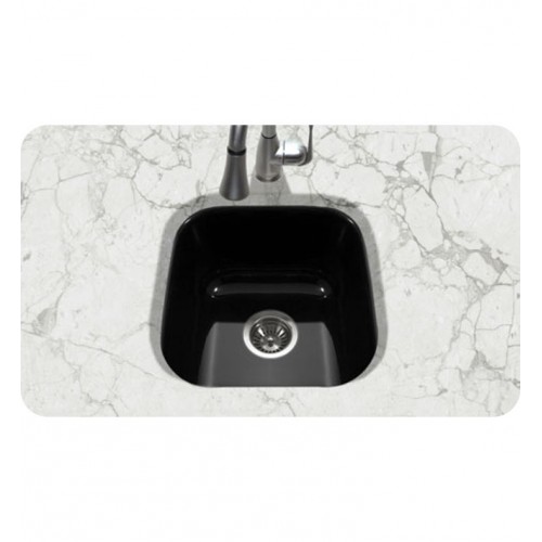 Houzer PCB-1750-BL Undermount Square Bar/Prep Kitchen Sink in Black Finish from the Porcela Series