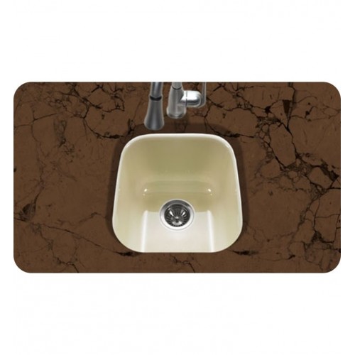 Houzer PCB-1750-BQ Undermount Square Bar/Prep Kitchen Sink in Biscuit Finish from the Porcela Series
