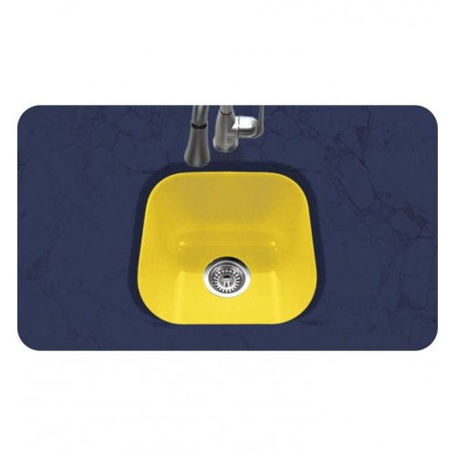 Houzer PCB-1750-LE Undermount Square Bar/Prep Kitchen Sink in Lemon Finish from the Porcela Series