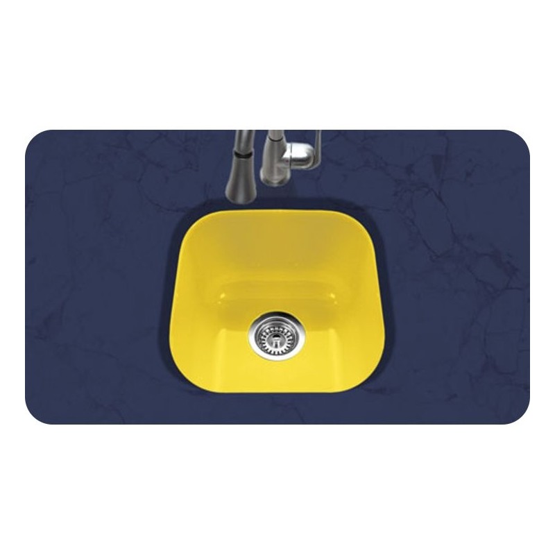 Houzer PCB-1750-LE Undermount Square Bar/Prep Kitchen Sink in Lemon Finish from the Porcela Series