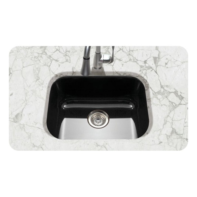 Houzer PCS-2500-BL Undermount Single Bowl Kitchen Sink in Black Finish from the Porcela Series
