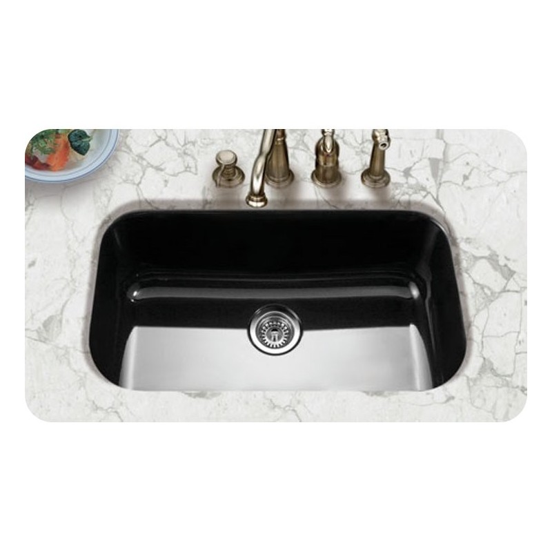 Houzer PCG-3600-BL Undermount Large Single Bowl Kitchen Sink in Black Finish from the Porcela Series