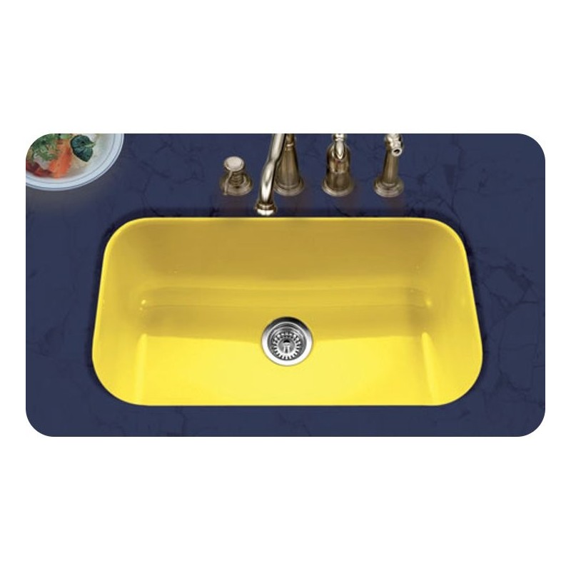 Houzer PCG-3600-LE Undermount Large Single Bowl Kitchen Sink in Lemon Finish from the Porcela Series