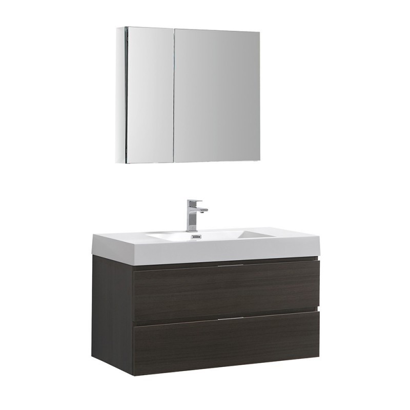 Fresca Valencia 42" Gray Oak Wall Hung Modern Bathroom Vanity w/ Medicine Cabinet