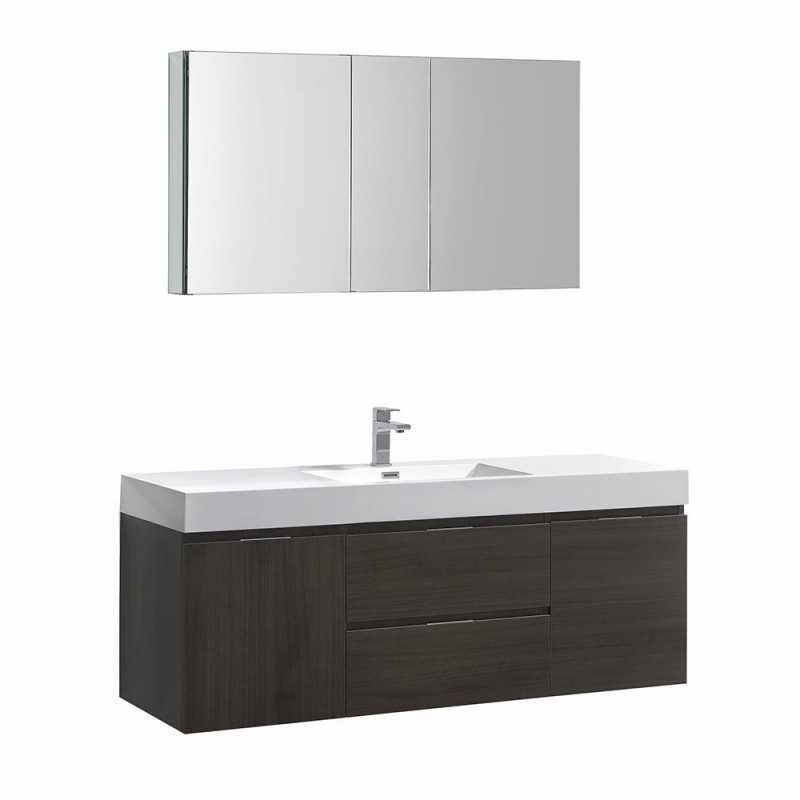 Fresca Valencia 60" Gray Oak Wall Hung Modern Bathroom Vanity w/ Medicine Cabinet
