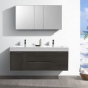 Fresca Valencia 60" Gray Oak Wall Hung Double Sink Modern Bathroom Vanity w/ Medicine Cabinet