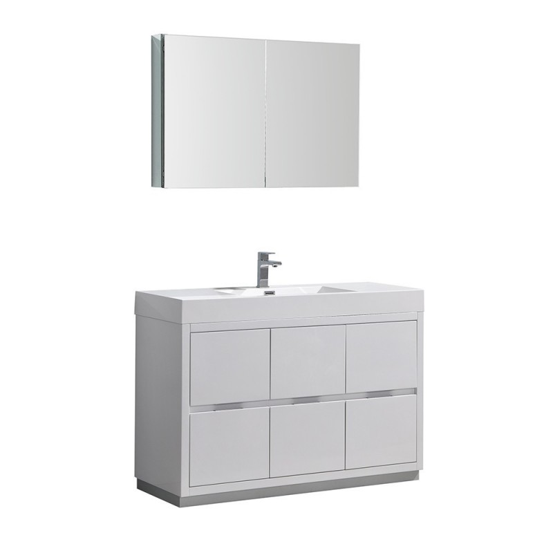 Fresca Valencia 48" Glossy White Free Standing Modern Bathroom Vanity w/ Medicine Cabinet