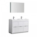 Fresca Valencia 48" Glossy White Free Standing Double Sink Modern Bathroom Vanity w/ Medicine Cabinet