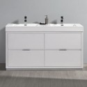 Fresca Valencia 60" Glossy White Free Standing Double Sink Modern Bathroom Vanity