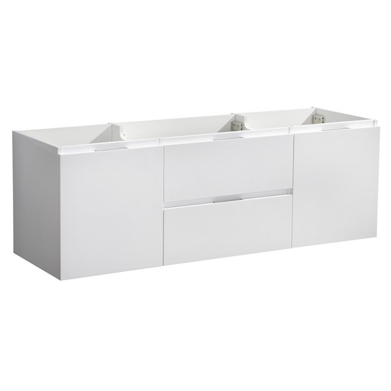 Fresca Valencia 60" Glossy White Wall Hung Double Sink Modern Bathroom Cabinet