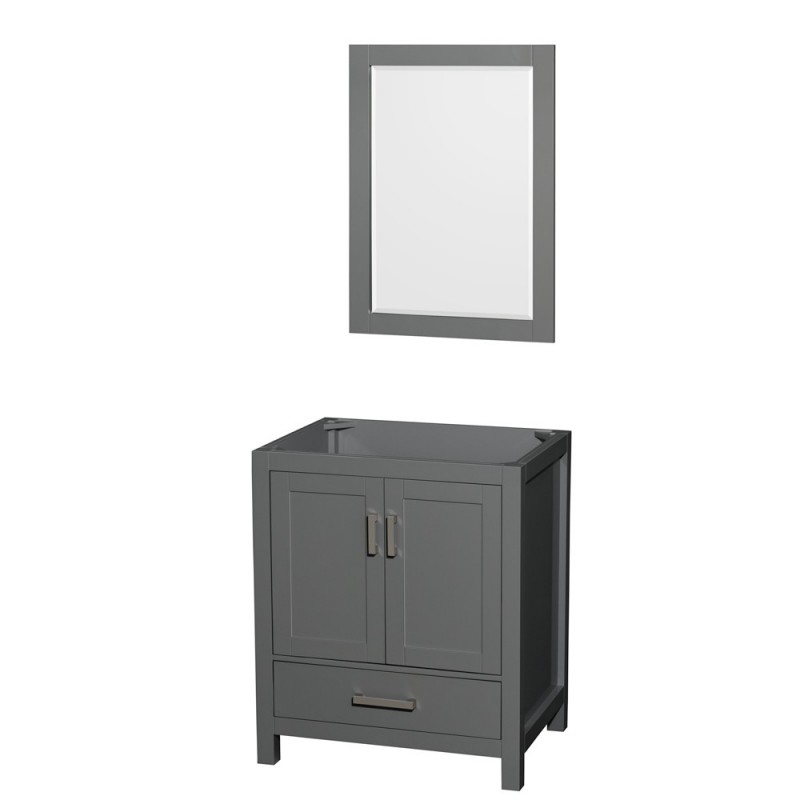 30 inch Single Bathroom Vanity in Dark Gray, No Countertop, No Sink, and 24 inch Mirror