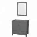 36 inch Single Bathroom Vanity in Dark Gray, No Countertop, No Sink, and 24 inch Mirror