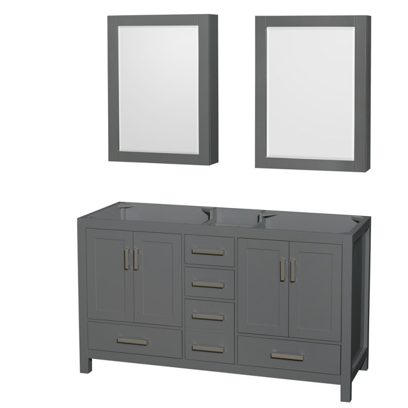 60 inch Double Bathroom Vanity in Dark Gray, No Countertop, No Sinks, and Medicine Cabinets