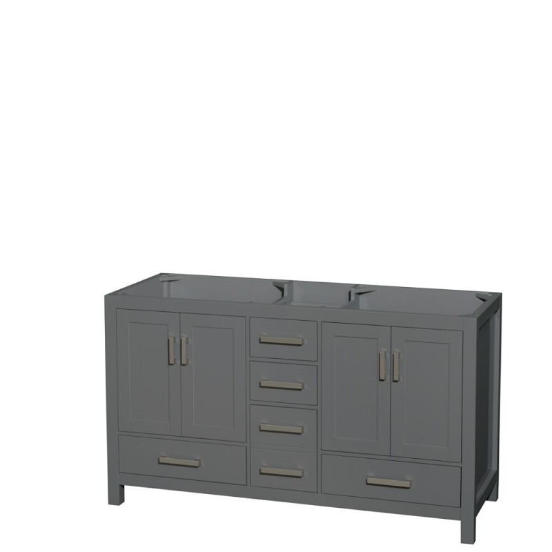 60 inch Double Bathroom Vanity in Dark Gray, No Countertop, No Sinks, and No Mirror