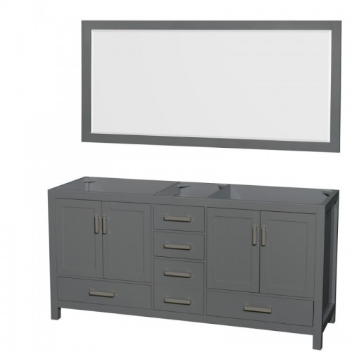 72 inch Double Bathroom Vanity in Dark Gray, No Countertop, No Sink, and 70 inch Mirror