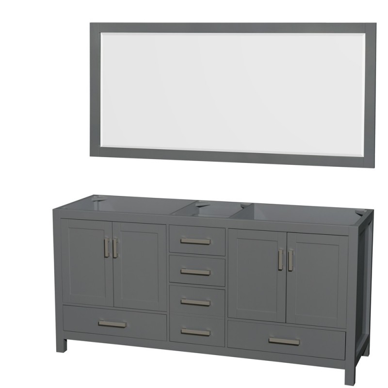 72 inch Double Bathroom Vanity in Dark Gray, No Countertop, No Sink, and 70 inch Mirror