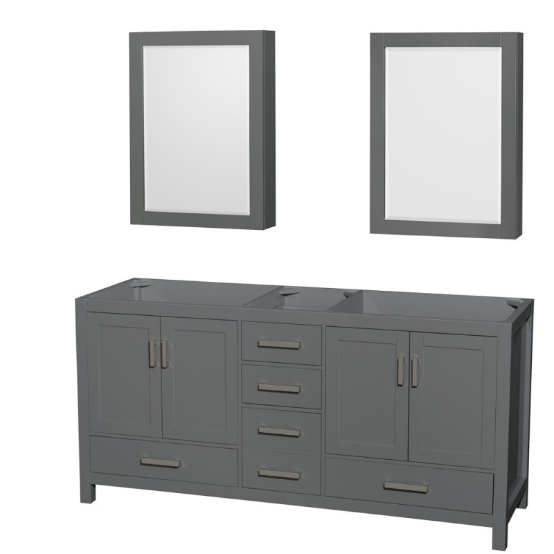 72 inch Double Bathroom Vanity in Dark Gray, No Countertop, No Sink, and Medicine Cabinets