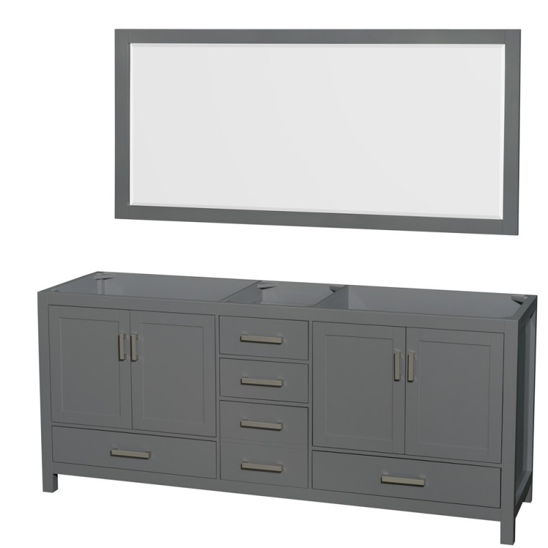 80 inch Double Bathroom Vanity in Dark Gray, No Countertop, No Sink, and 70 inch Mirror