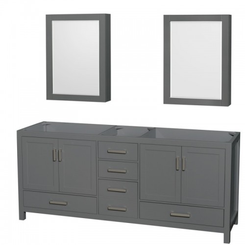 80 inch Double Bathroom Vanity in Dark Gray, No Countertop, No Sink, and Medicine Cabinets