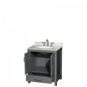 30 inch Single Bathroom Vanity in Dark Gray, White Carrara Marble Countertop, Undermount Oval Sink, and No Mirror