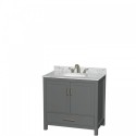 36 inch Single Bathroom Vanity in Dark Gray, White Carrara Marble Countertop, Undermount Oval Sink, and No Mirror