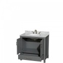 36 inch Single Bathroom Vanity in Dark Gray, White Carrara Marble Countertop, Undermount Oval Sink, and No Mirror