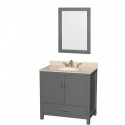 36 inch Single Bathroom Vanity in Dark Gray, Ivory Marble Countertop, Undermount Oval Sink, and 24 inch Mirror