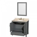 36 inch Single Bathroom Vanity in Dark Gray, Ivory Marble Countertop, Undermount Oval Sink, and 24 inch Mirror