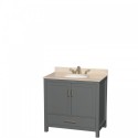 36 inch Single Bathroom Vanity in Dark Gray, Ivory Marble Countertop, Undermount Oval Sink, and No Mirror