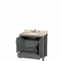 36 inch Single Bathroom Vanity in Dark Gray, Ivory Marble Countertop, Undermount Oval Sink, and No Mirror