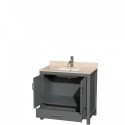 36 inch Single Bathroom Vanity in Dark Gray, Ivory Marble Countertop, Undermount Square Sink, and No Mirror